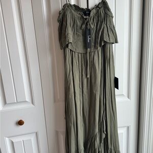 Lulus Olive Green Off-Shoulder Maxi Dress